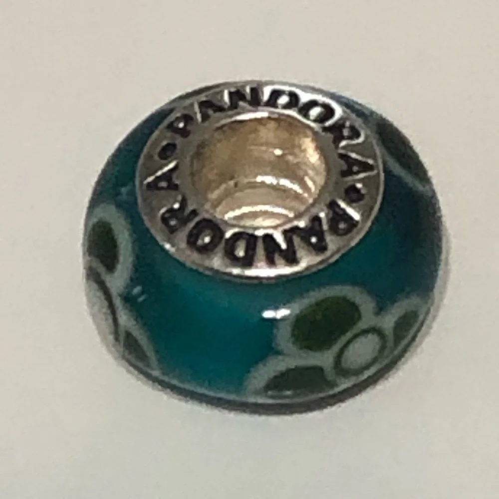 Pandora Blue, Green, and White Floral Murano Glass Charm - Picture 2 of 4